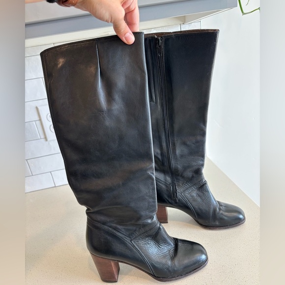 Vtg 60s 70s Gogo Boots Black Leather MOD MARINA 895 RR 42 AS425 Sz 8 Womens EUC - Picture 2 of 9